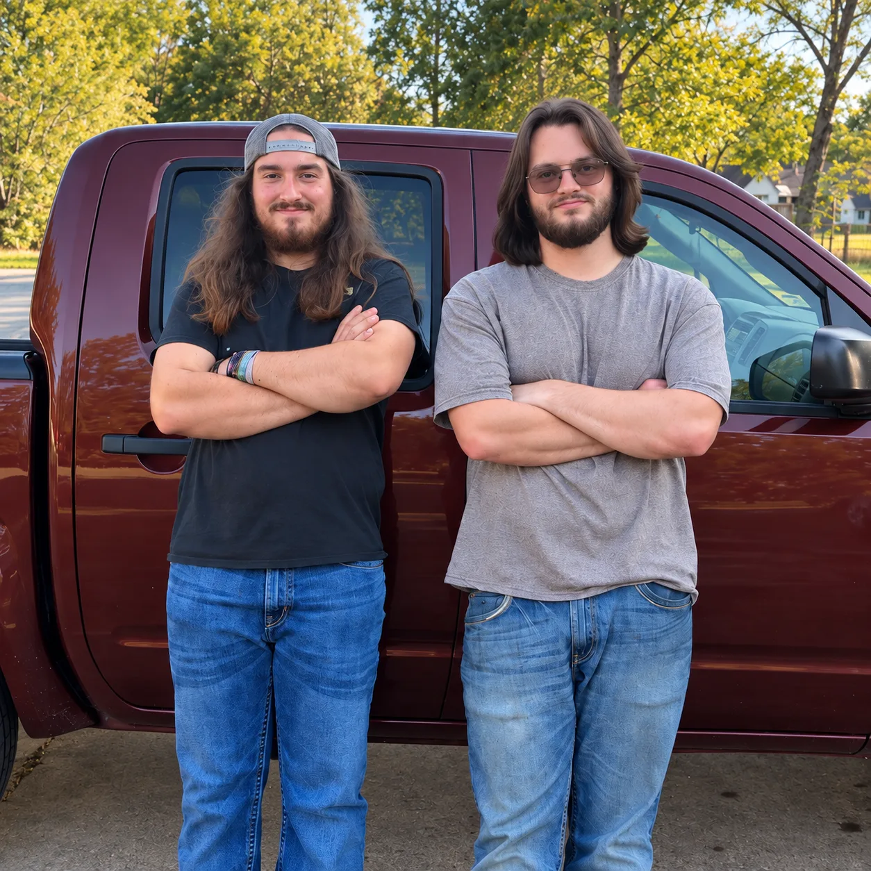 The C&S Home Help owners together beside a maroon truck